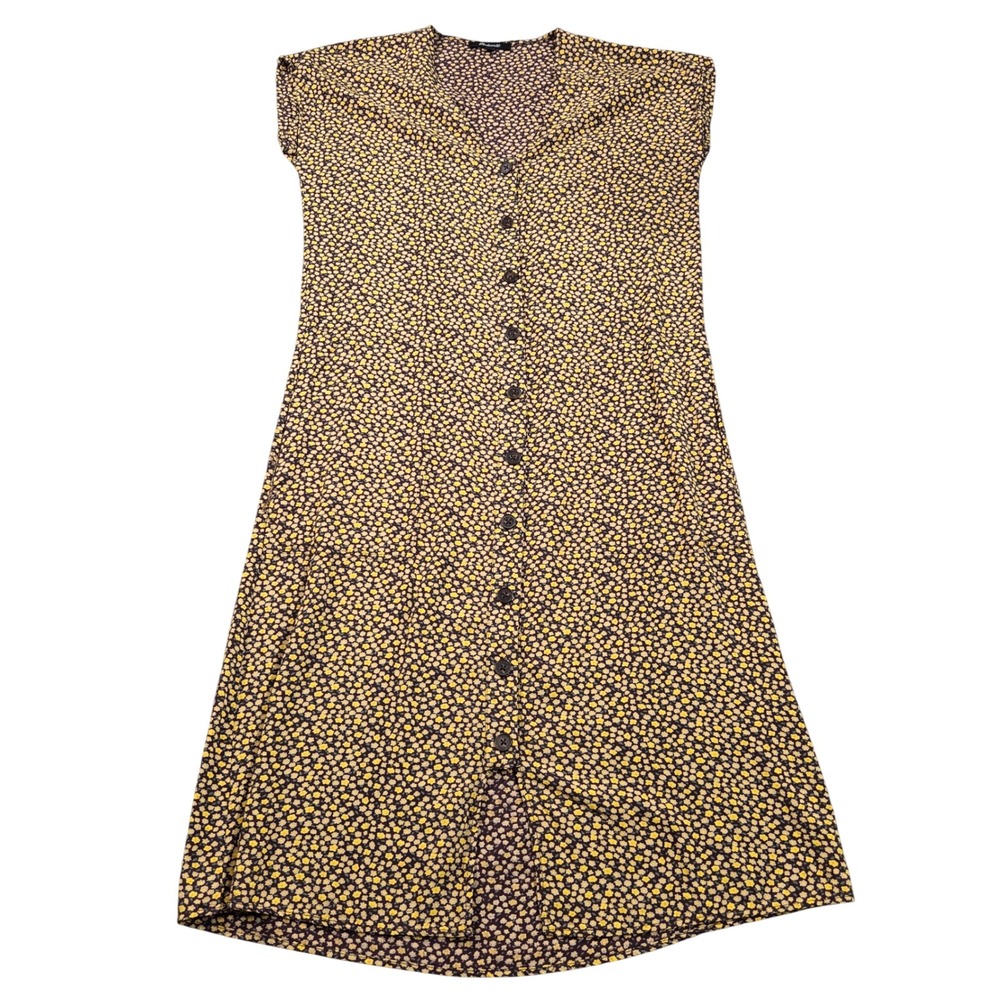 Madewell Dress Womens XXS Brown Yellow Sleeveless Button Front Midi Floral